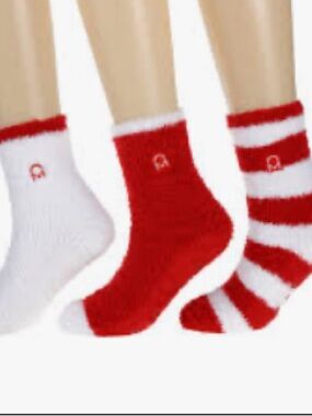 Cozy Red & White Striped Fuzzy Socks pack of 3
